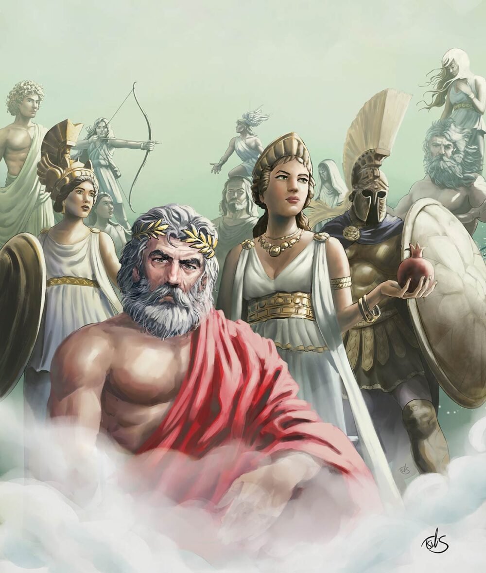 Tsilis mythology illustration gods olympus
