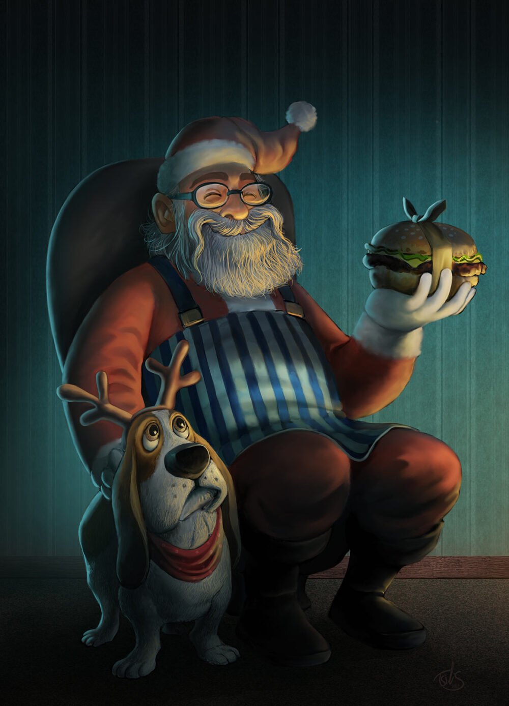 tsilis-illustration-christmas-card-digitlapainting-dog-bassethound